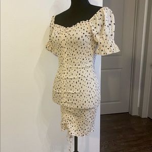 Floral Puff Sleeves Ruched Bodycon Dress Size M